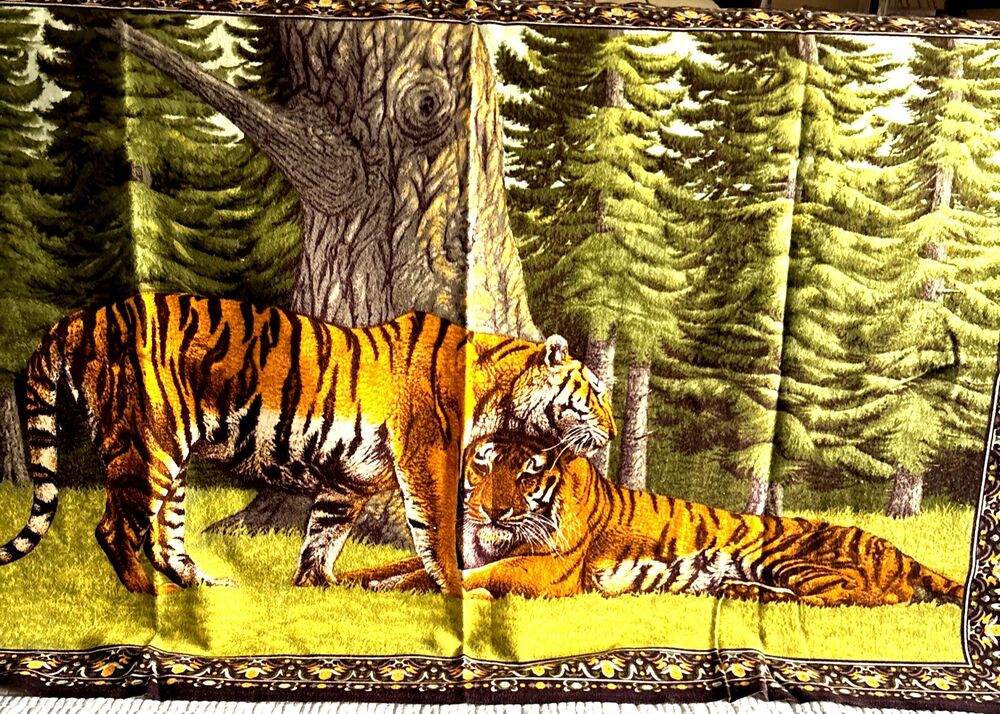 Vintage Tiger Wall Tapestry 57"x37" Bossa TAS Made in Turkey Jungle 100% Cotton